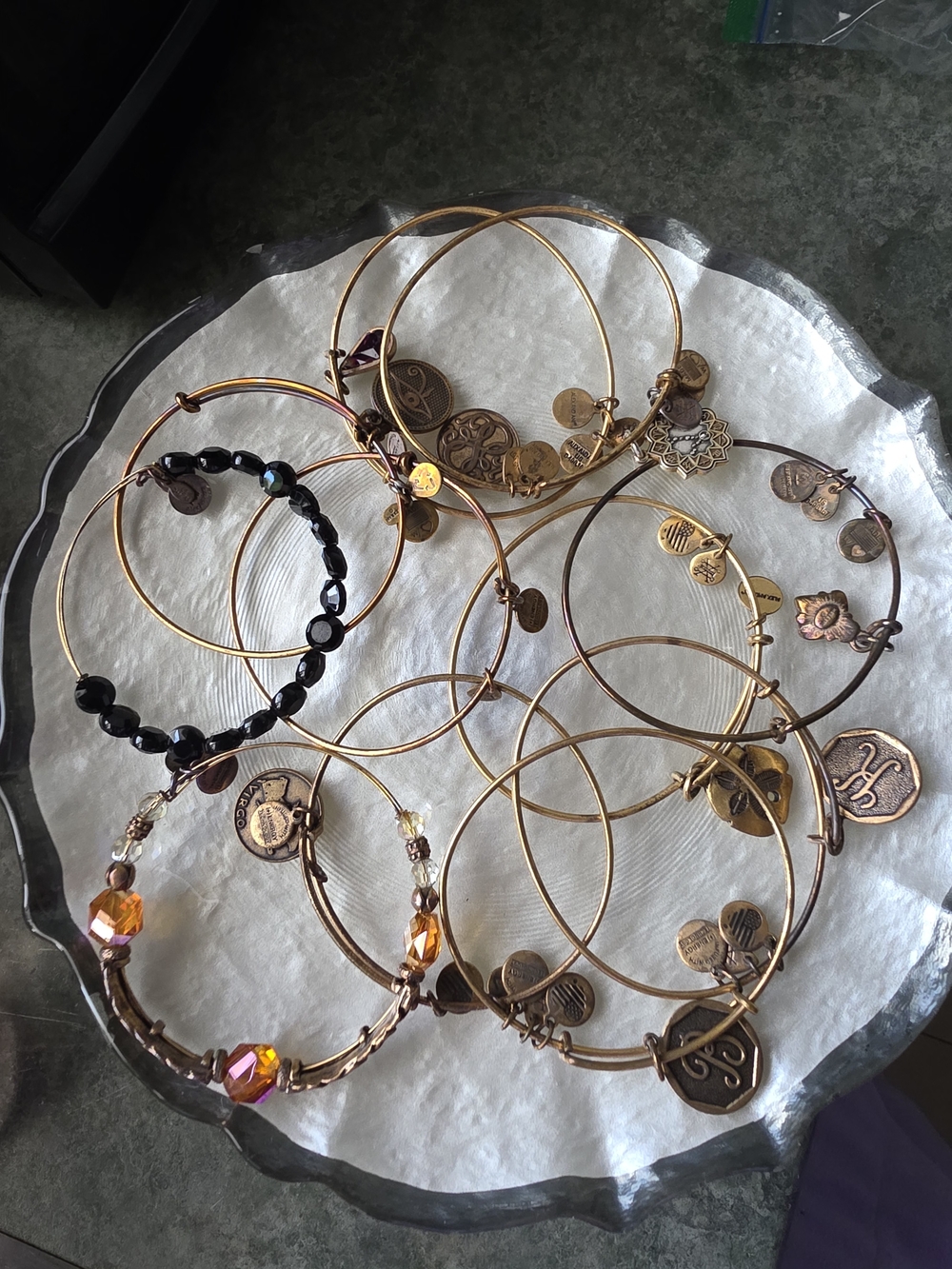 Alex and Ani Style Gold-Tone Charm Bangle Bracelet Set - Amber & Black